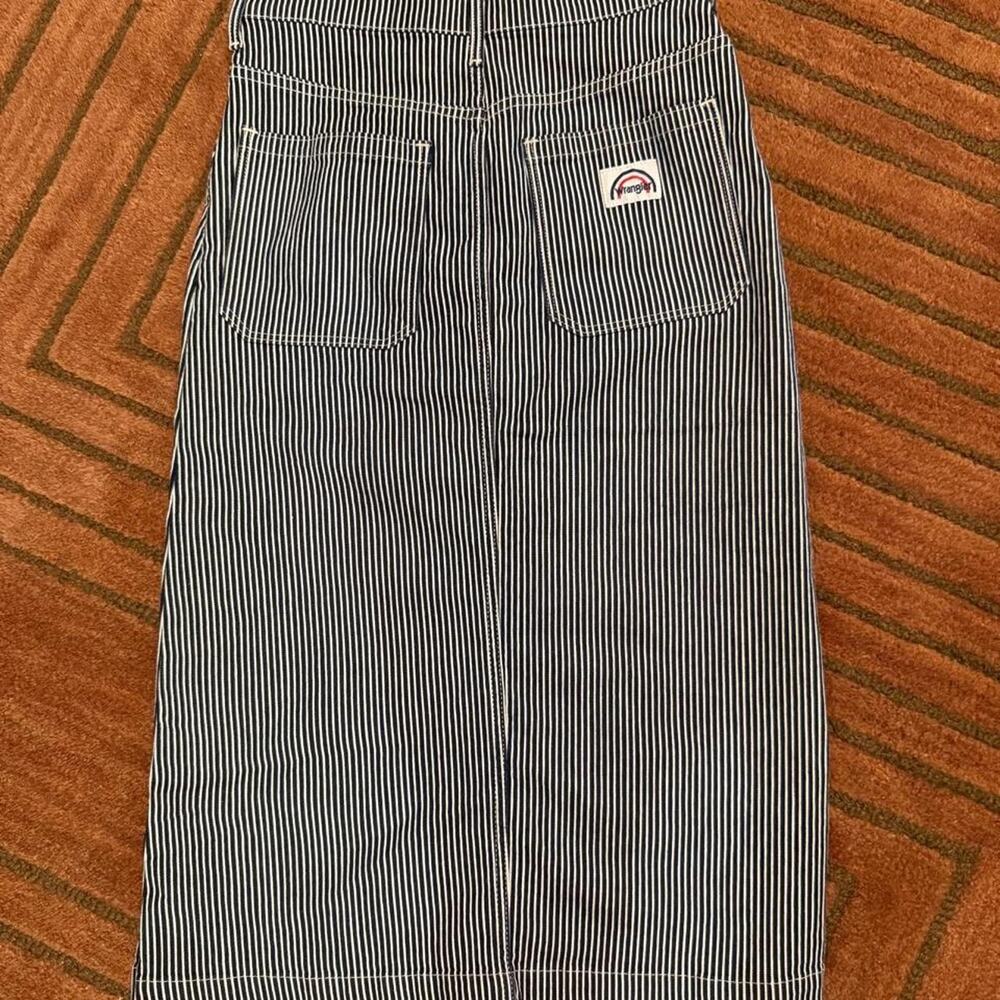Wrangler pinstripe Japanese denim skirt navy white midi skirt - size small - Picture 2 of 8